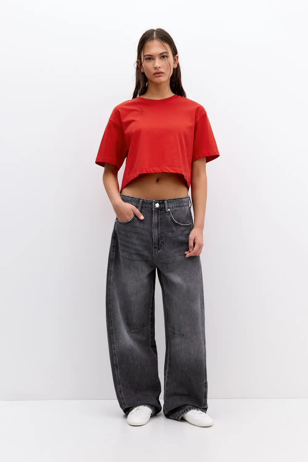 Camiseta cropped manga corta