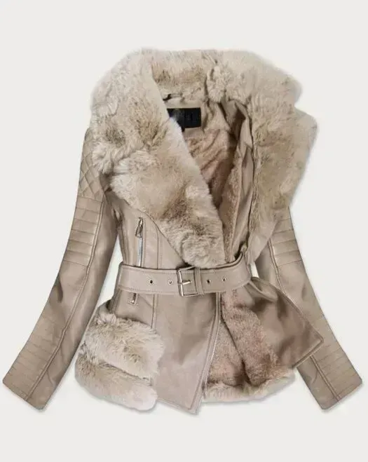 Black fur jacket Leather