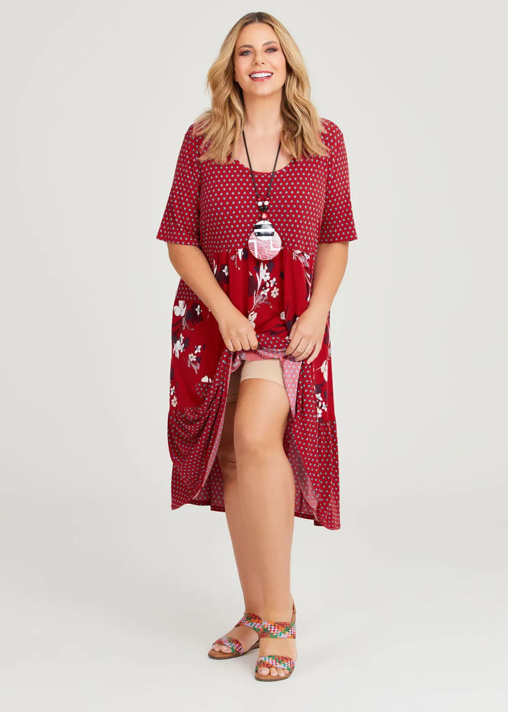 Floral & Spot Tier Dress