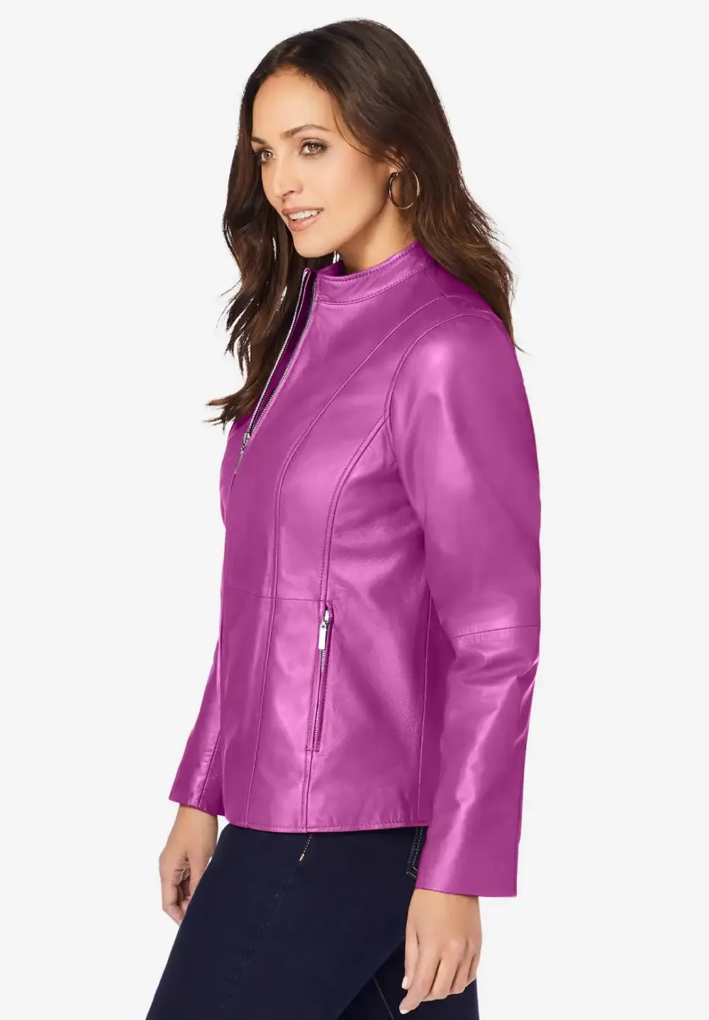 Zip Front Leather Jacket