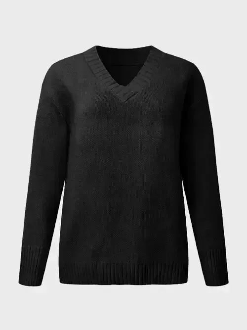 V-Neck Long Sleeve Knit Top Sweater AC