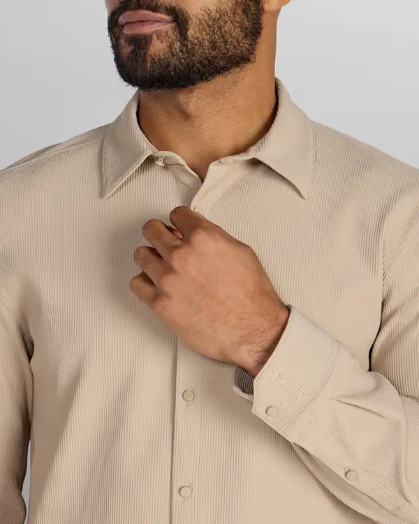 Ribbed+ Long Sleeve Button Down