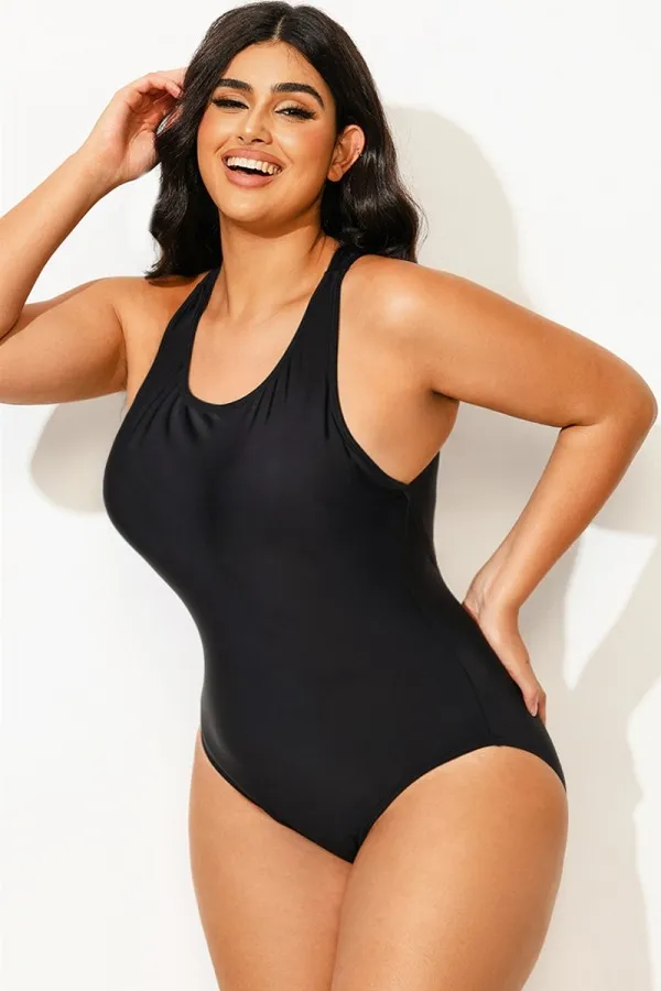 Black High Neck High Legline One Piece Swimsuit