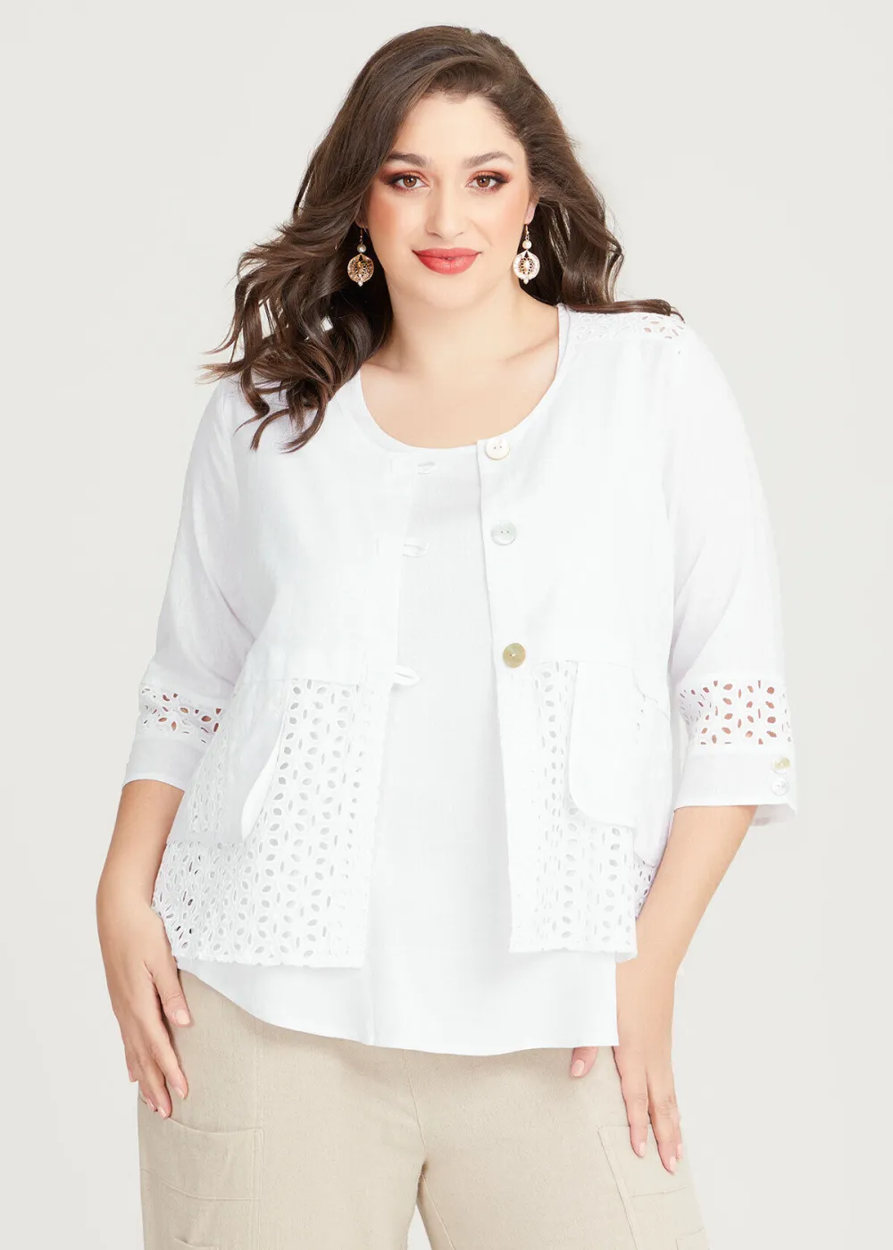 Linen Blend & Broderie Jacket