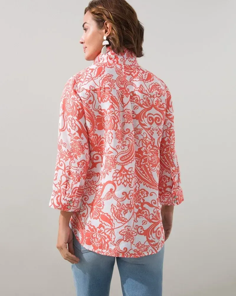 No-Iron Linen Orange Paisley Shirt Orange Blossom