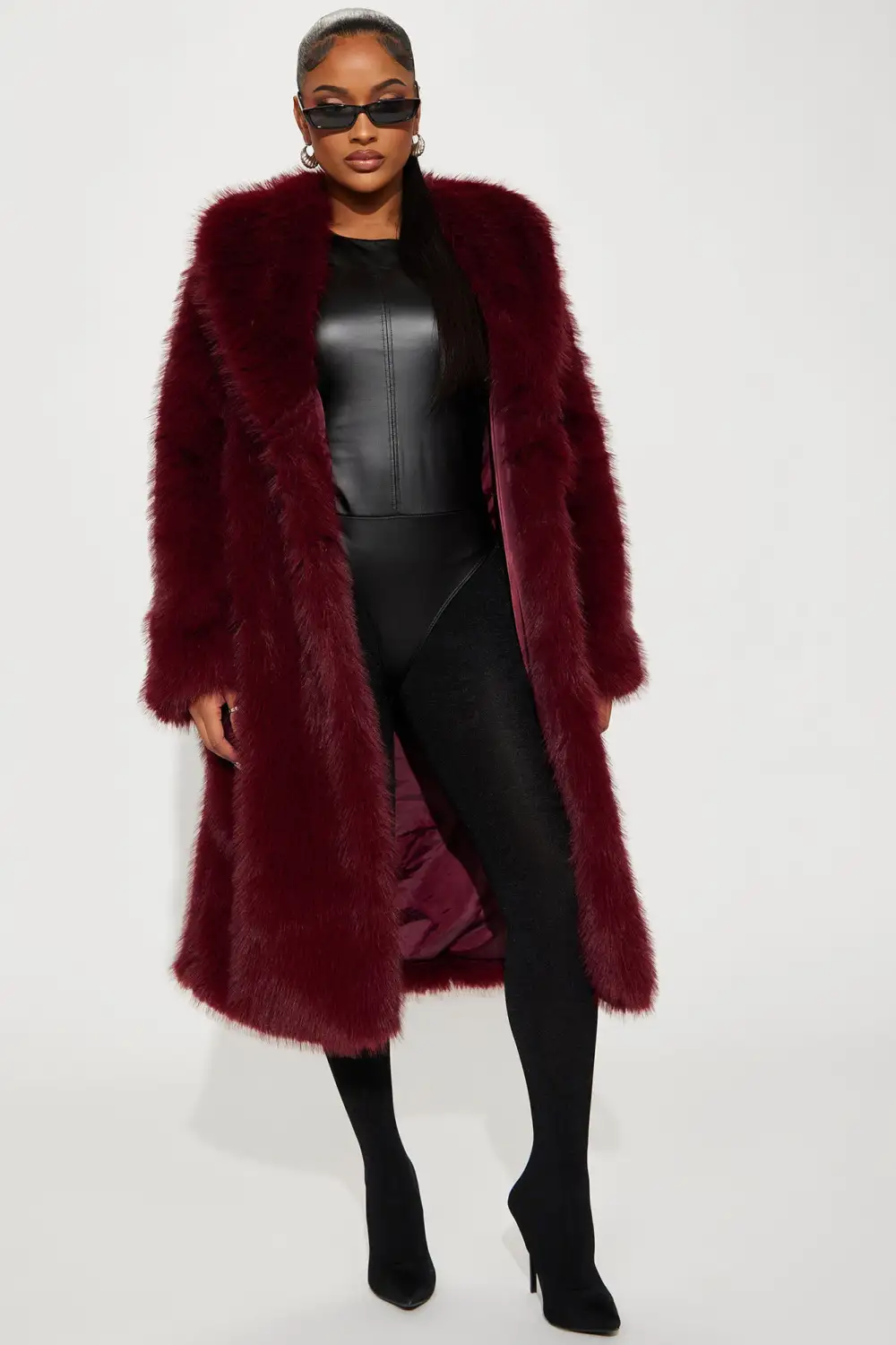 Dreamin' Big Faux Fur Coat  - Burgundy