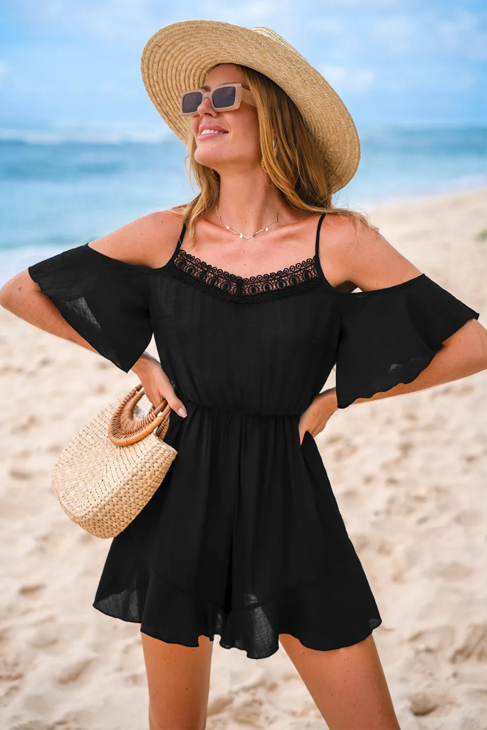 Moonlit Lace Black Romper