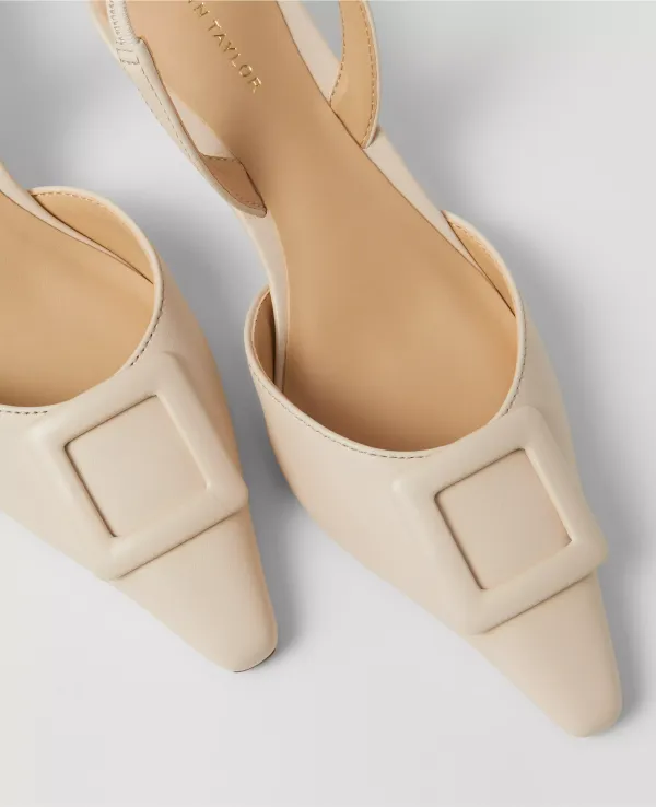 Buckle Pointy Toe Leather Slingback Pumps