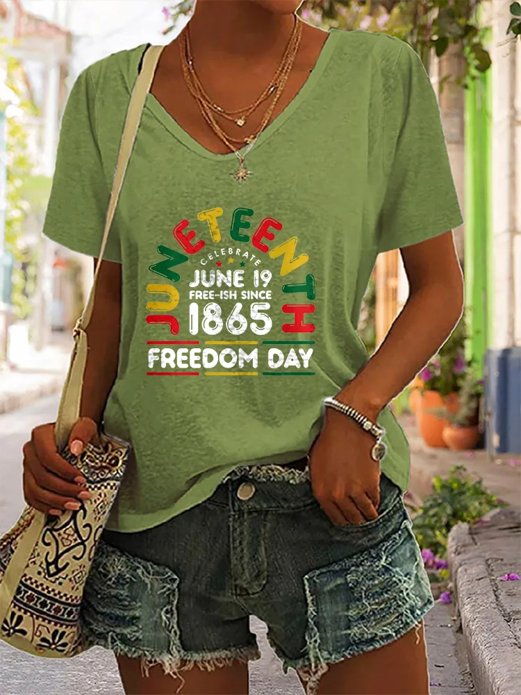Women'S Junteenth Celebrate June 19 Free-Ish Since  1865 Freedom Day  V-Neck Short-Sleeved T-Shirt