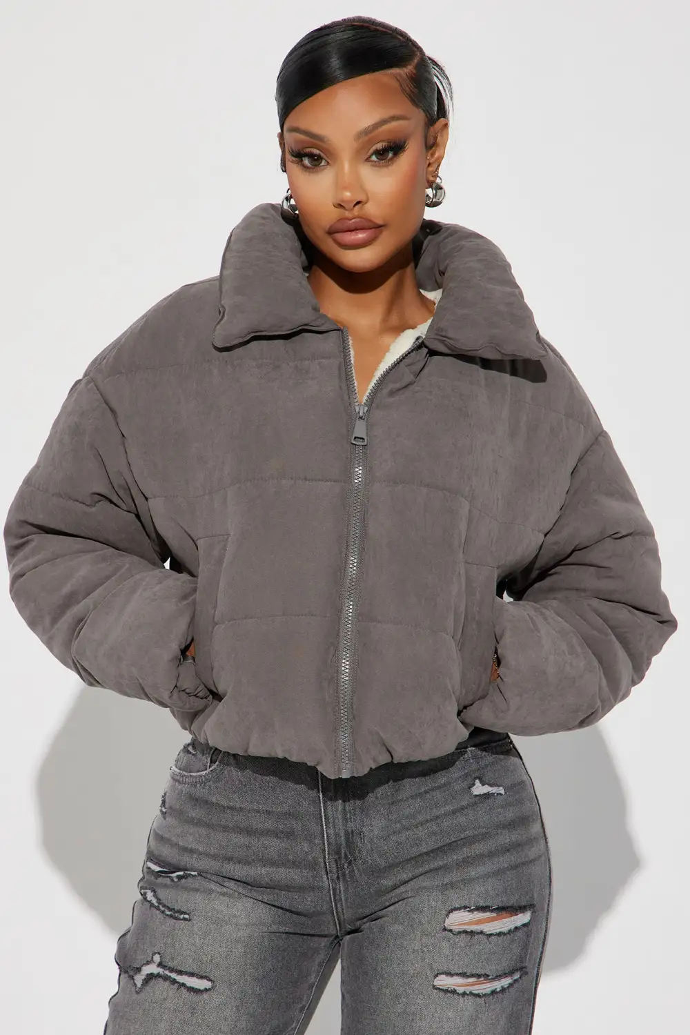 Too Hot To Handle Puffer Jacket - Grey
