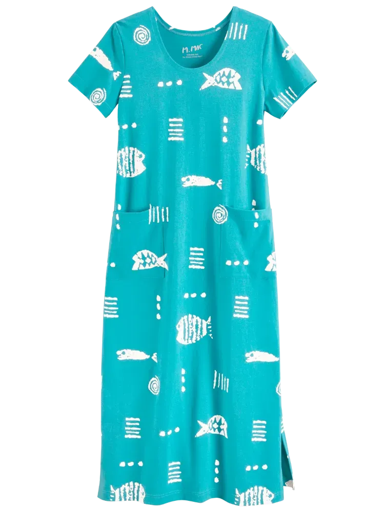M.MAC Rock Fish Cotton Knit Ankle-Length Dress With Pockets