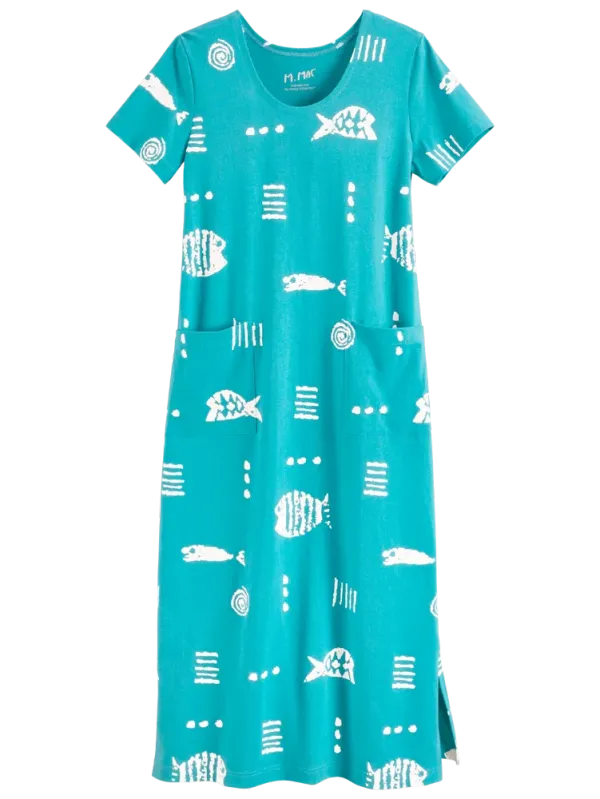 M.MAC Rock Fish Cotton Knit Ankle-Length Dress With Pockets