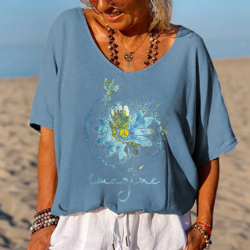 Imagine Printed Flower Hippie T-shirt