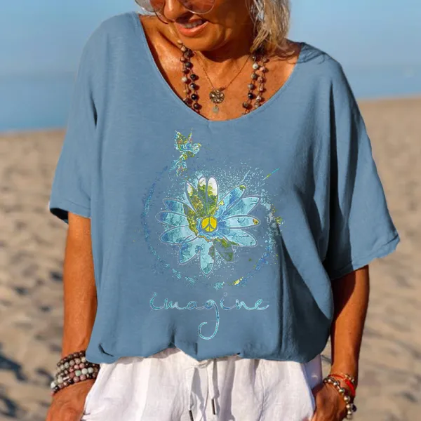 Imagine Printed Flower Hippie T-shirt