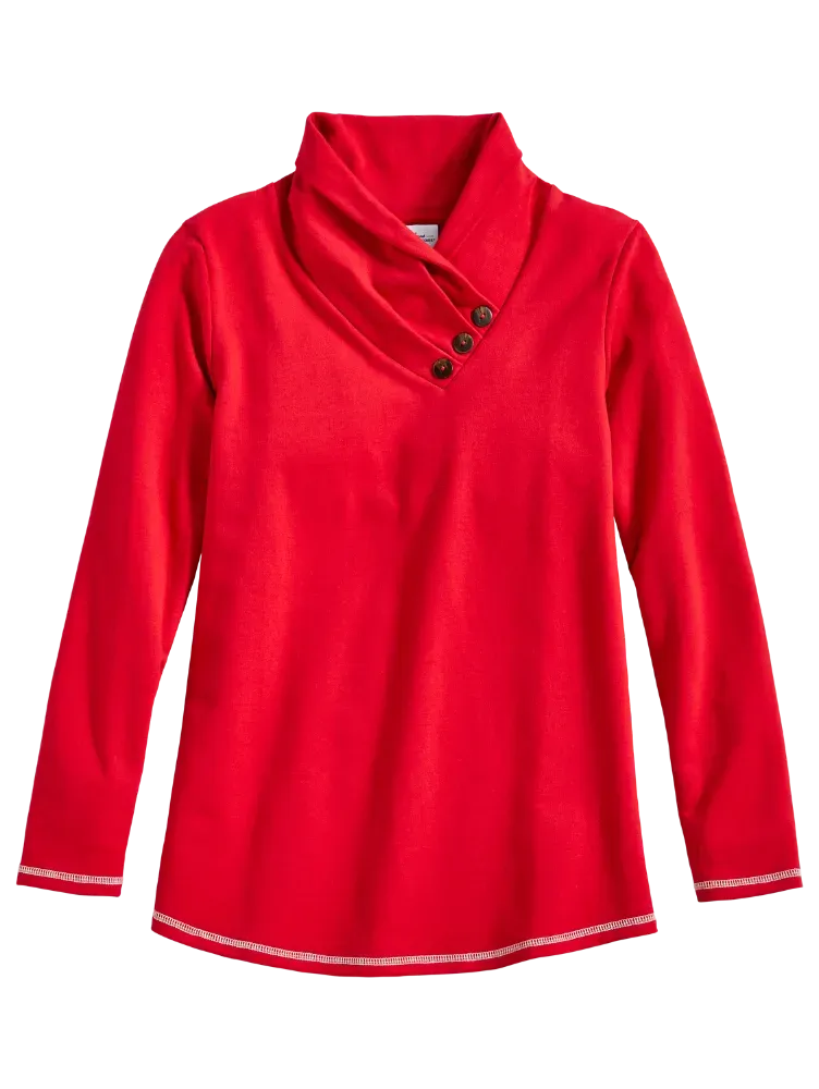 Soft Cotton Terry Cowl-Neck Top