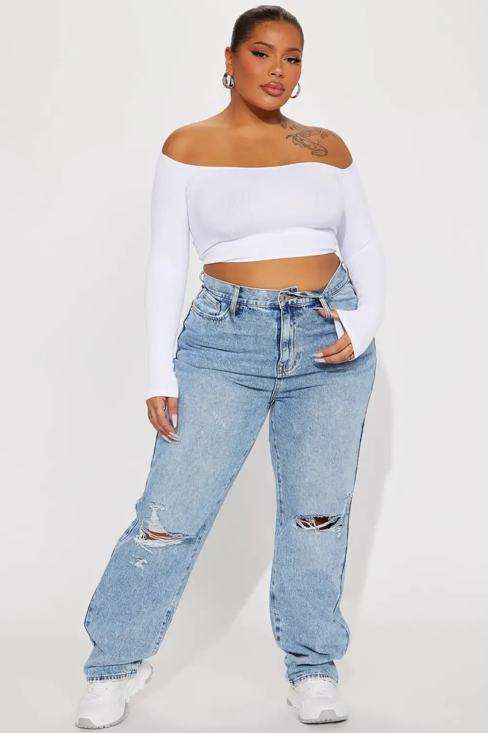 Only One Non Stretch Ripped Straight Leg Jean - Medium Wash
