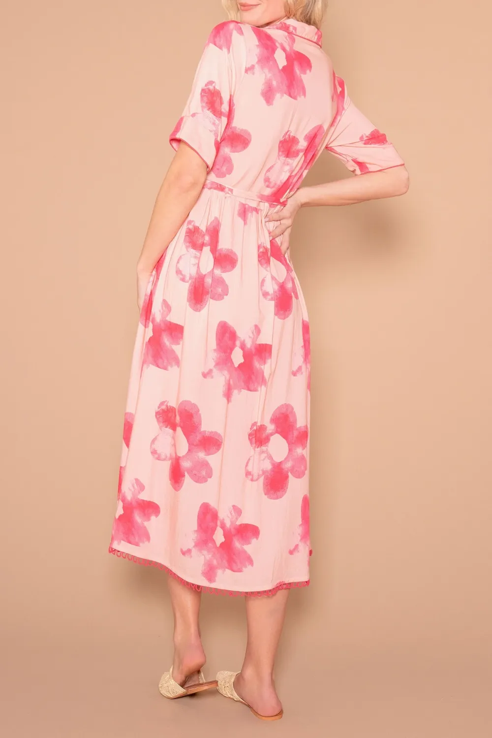 Pink And Red Floral Print Belted Maxi Dress