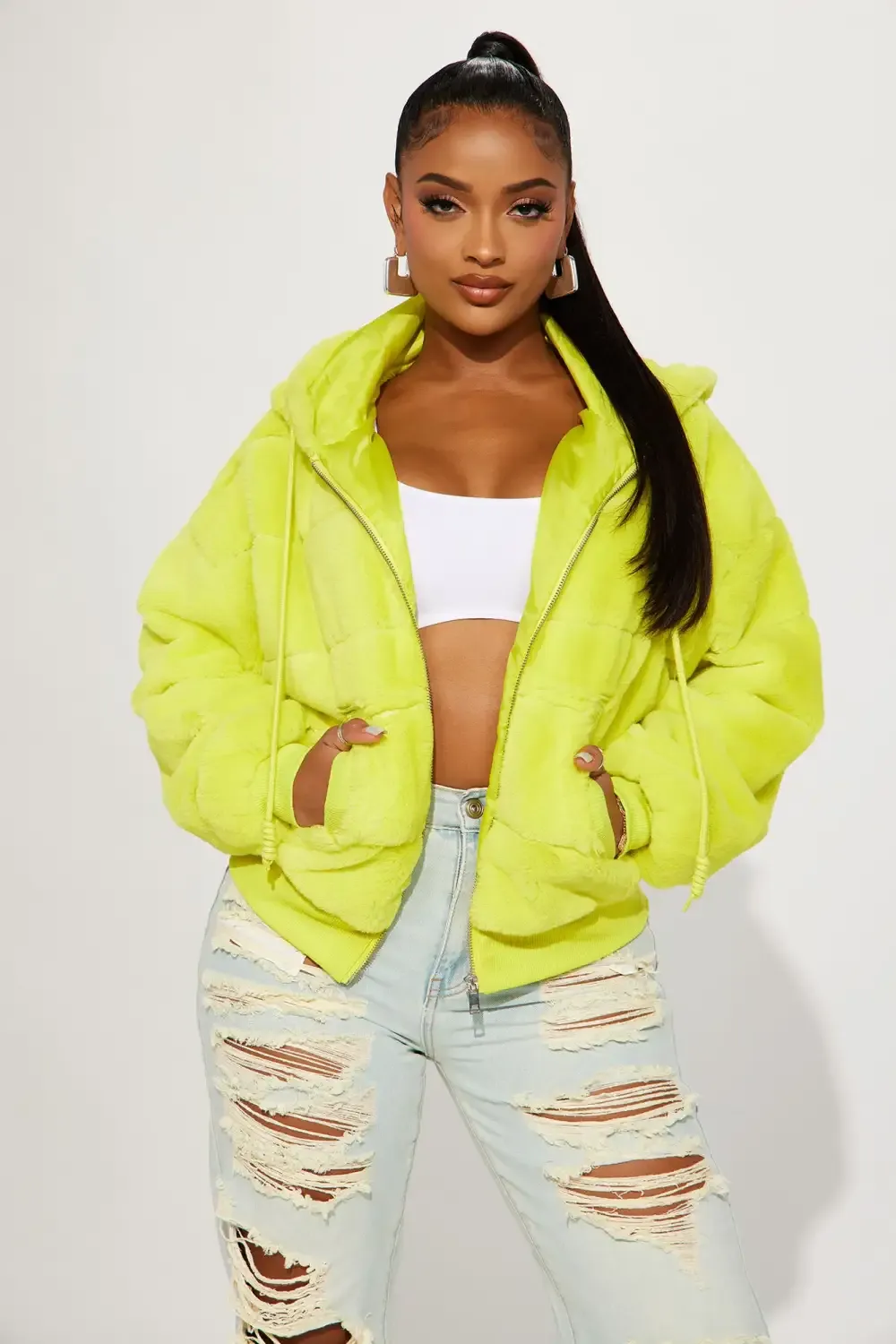 So Delighted Faux Fur Puffer Jacket - Green