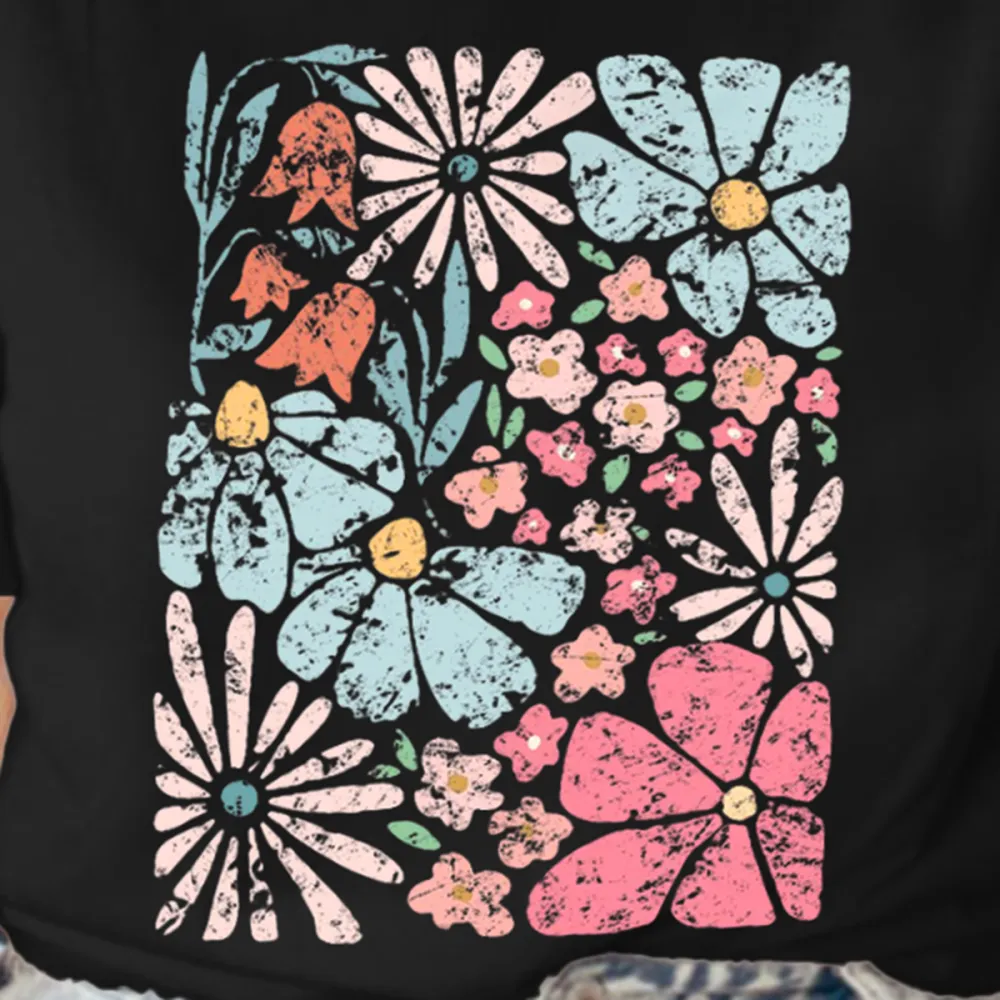 Women's Short-Sleeved Daisy Color Print T-Shirt