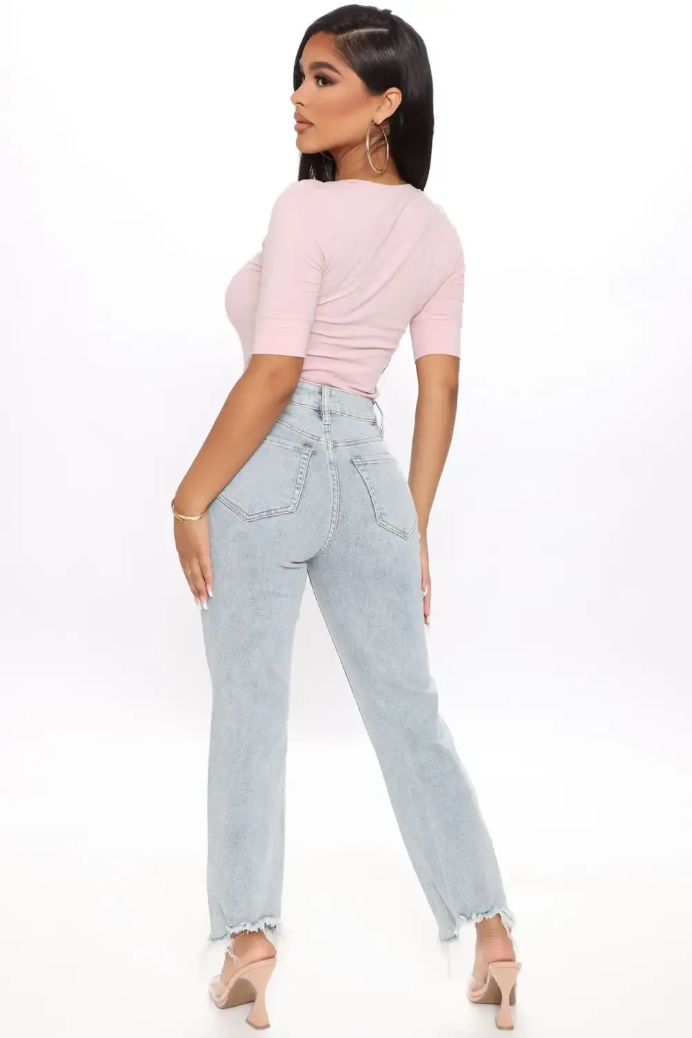 Time Out Crossover Distressed Vintage Ankle Jeans - Light Blue Wash