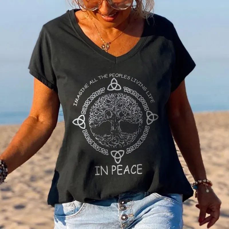 Imagine All The Peoples Livinglife In Peace Crew Neck Tees
