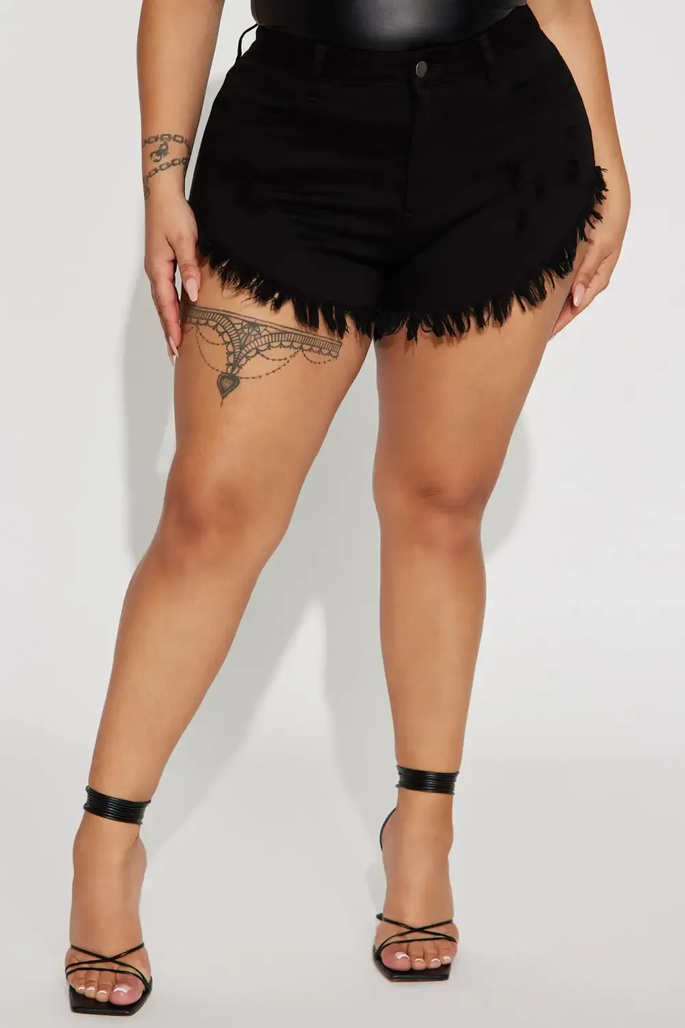 Crazy Little Fringe Distressed Denim Shorts - Black