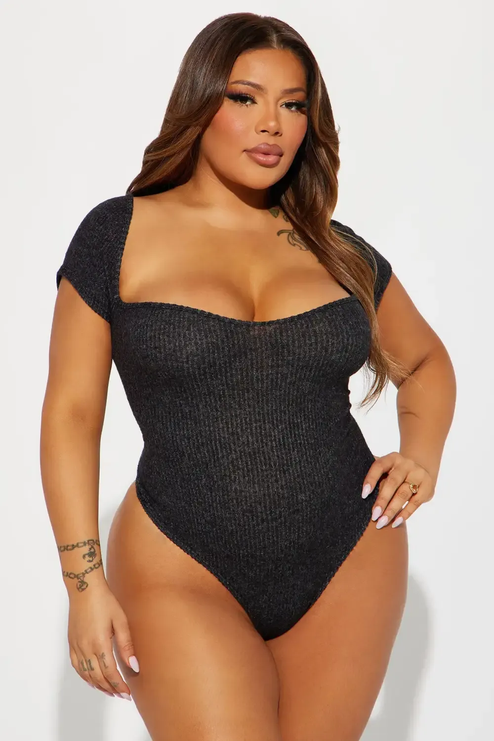 Call You Back Short Sleeve Bodysuit - Black