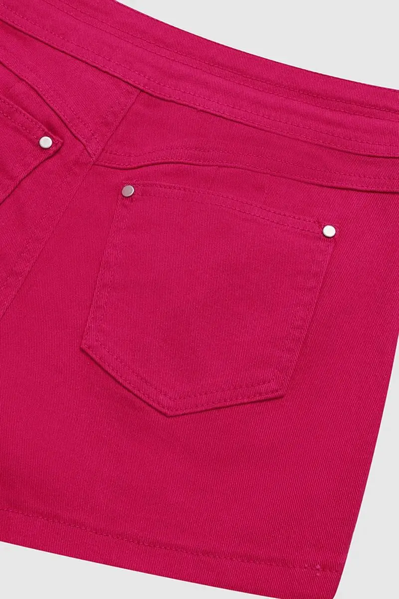 Solid Drawstring Mid Waist Stretchy Denim Shorts