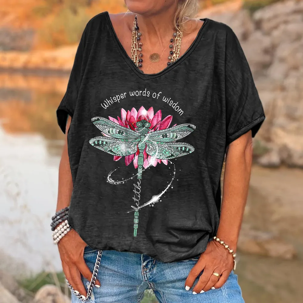 Whisper Words Of Wisdom Printed Dragonfly T-shirt