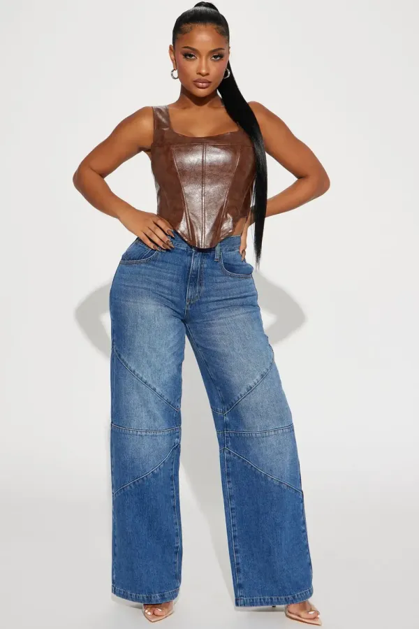 Isabella Drop Waist Tinted Baggy Jeans - Medium Wash