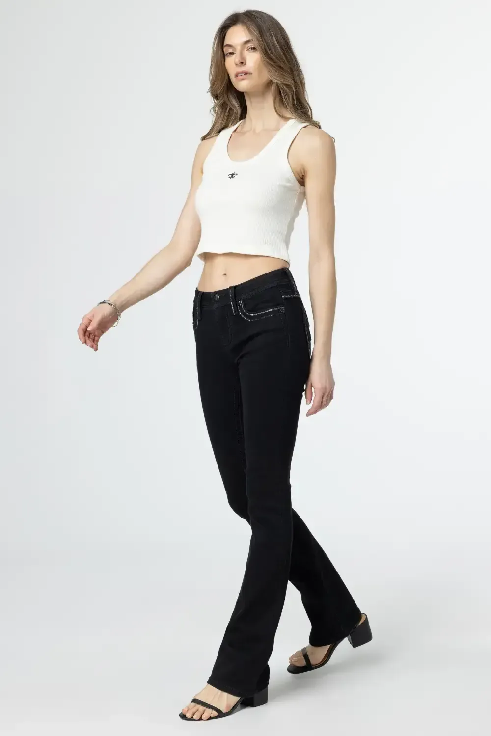 Silver Metallic Classic Black Bootcut Jeans
