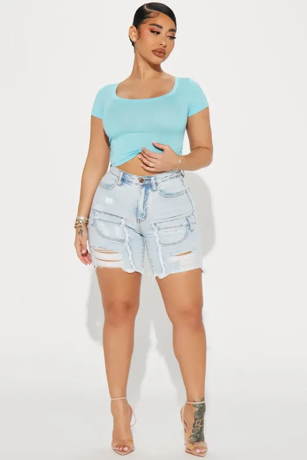 Ally Short Sleeve Tee - Acid Wash Blue