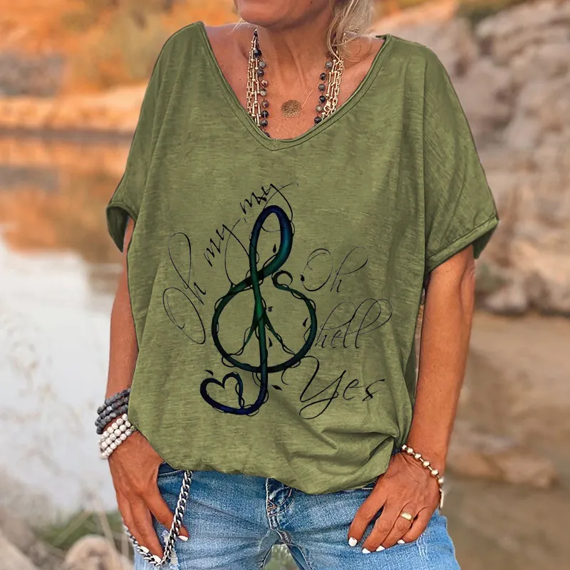 Musical Symbol Printed Basic T-shirt For Women