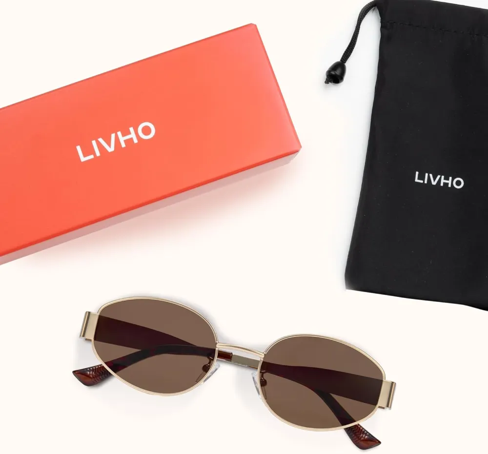livho 2025 Trendy Oval Sunglasses - Stylish Polarized Shades for Everyday - Retro Metal Frames, Gold/Silver/Black