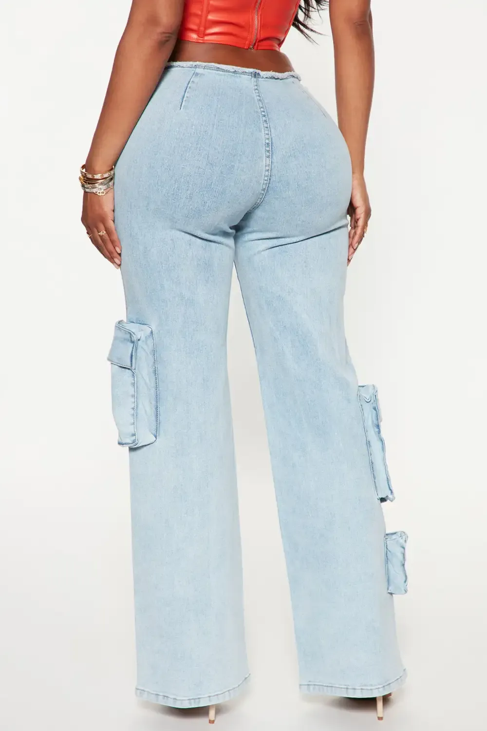 Kelly Cargo Low Rise Straight Jeans - Light Wash