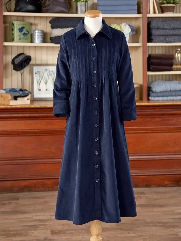 Pintuck Cotton Corduroy Dress