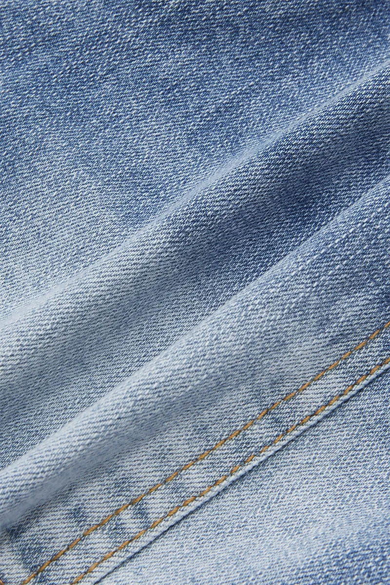 Raw Trim Ripped Dual Button High Waist Denim Shorts