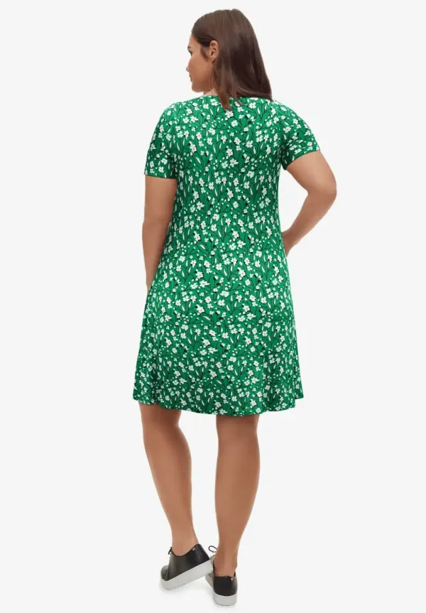 Short Sleeve A-Line Knit Dress
