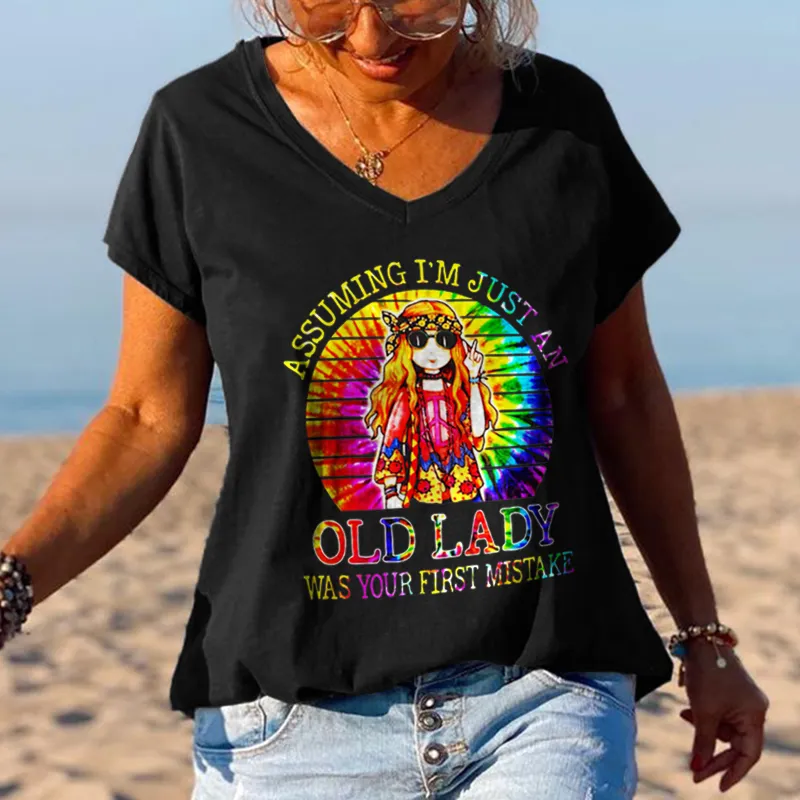 Assuming I'm Just An Old Lady Was Your First Mistake Women Old Hippie T-shirt