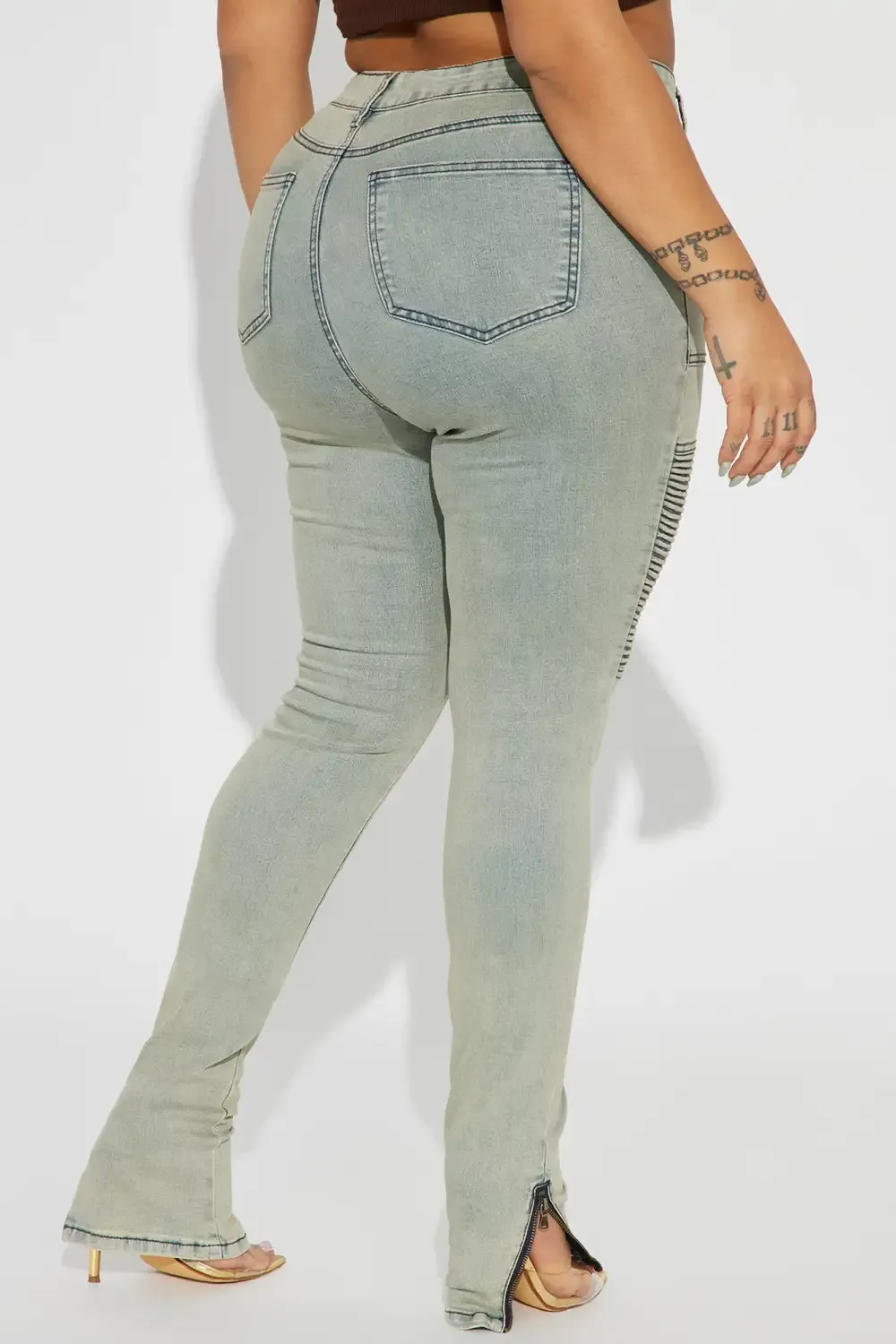 Getting Heated Stacked Moto Skinny Jeans - Light Wash