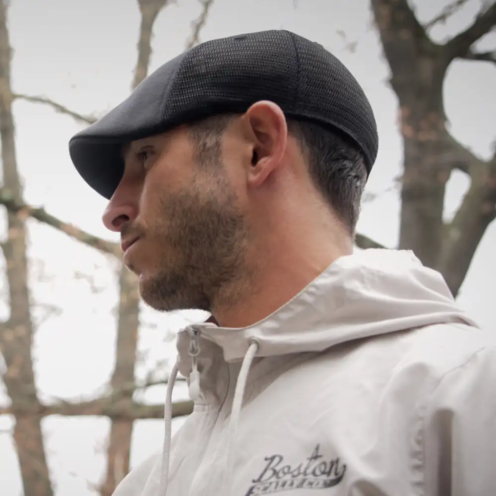 The Mesh Trucker Boston Scally Cap - Black with Black