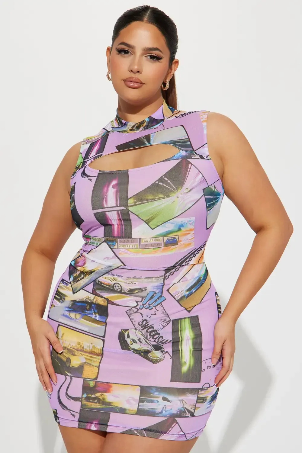 Auto Body Mesh Mini Dress - Pink/combo