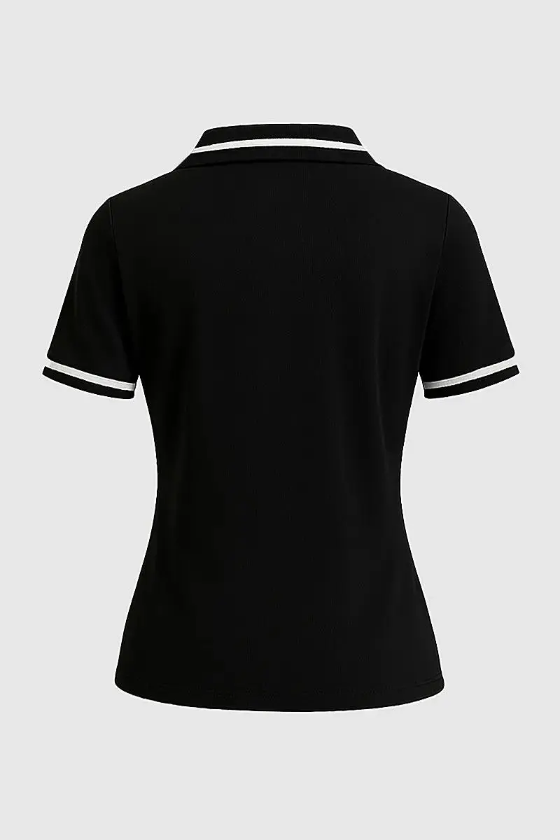 Stripe Half Zip Short Sleeve T-Shirt