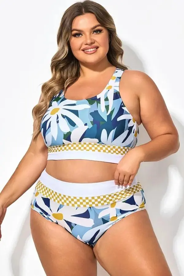 Plus Size Floral Print Wide Strap Bikini Top