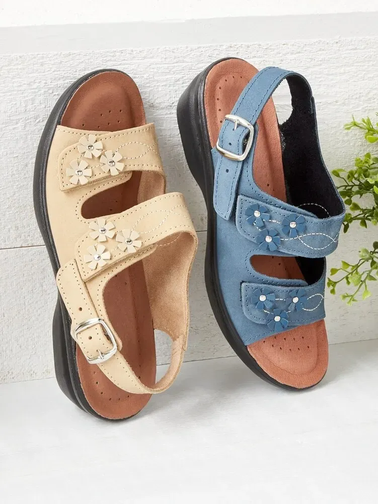 Women's Beautiful Blossoms Adjustable Leather Sandals