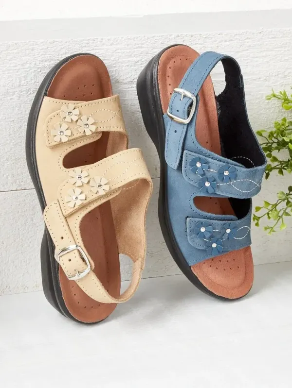 Women's Beautiful Blossoms Adjustable Leather Sandals