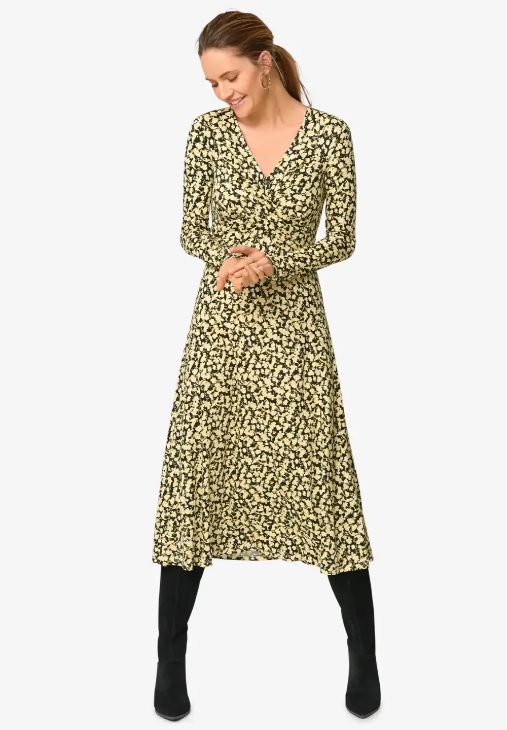 Draped Bodice Knit Midi Dress