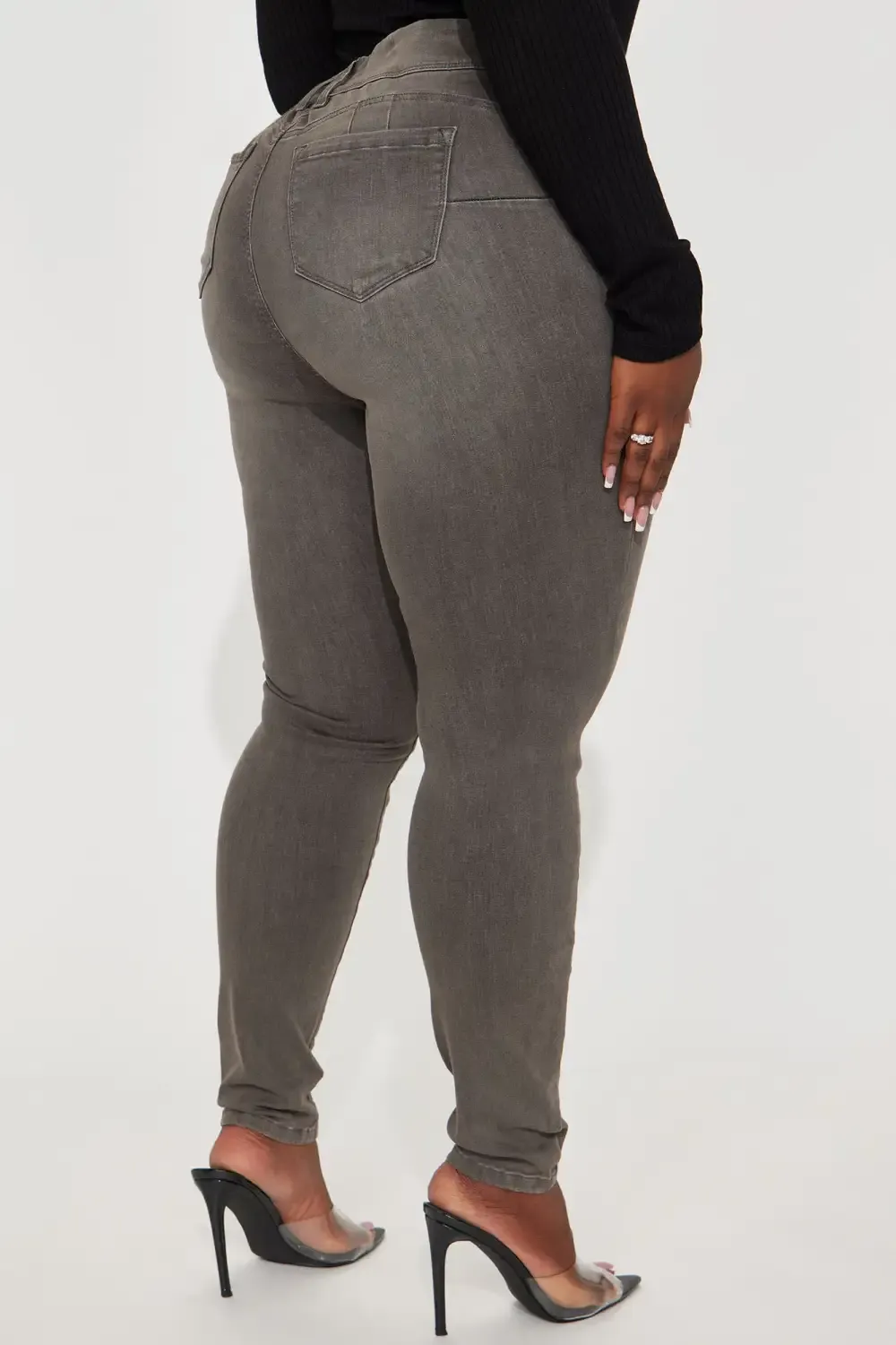 Double Take Booty Lifting Stretch Skinny Jeans - Grey
