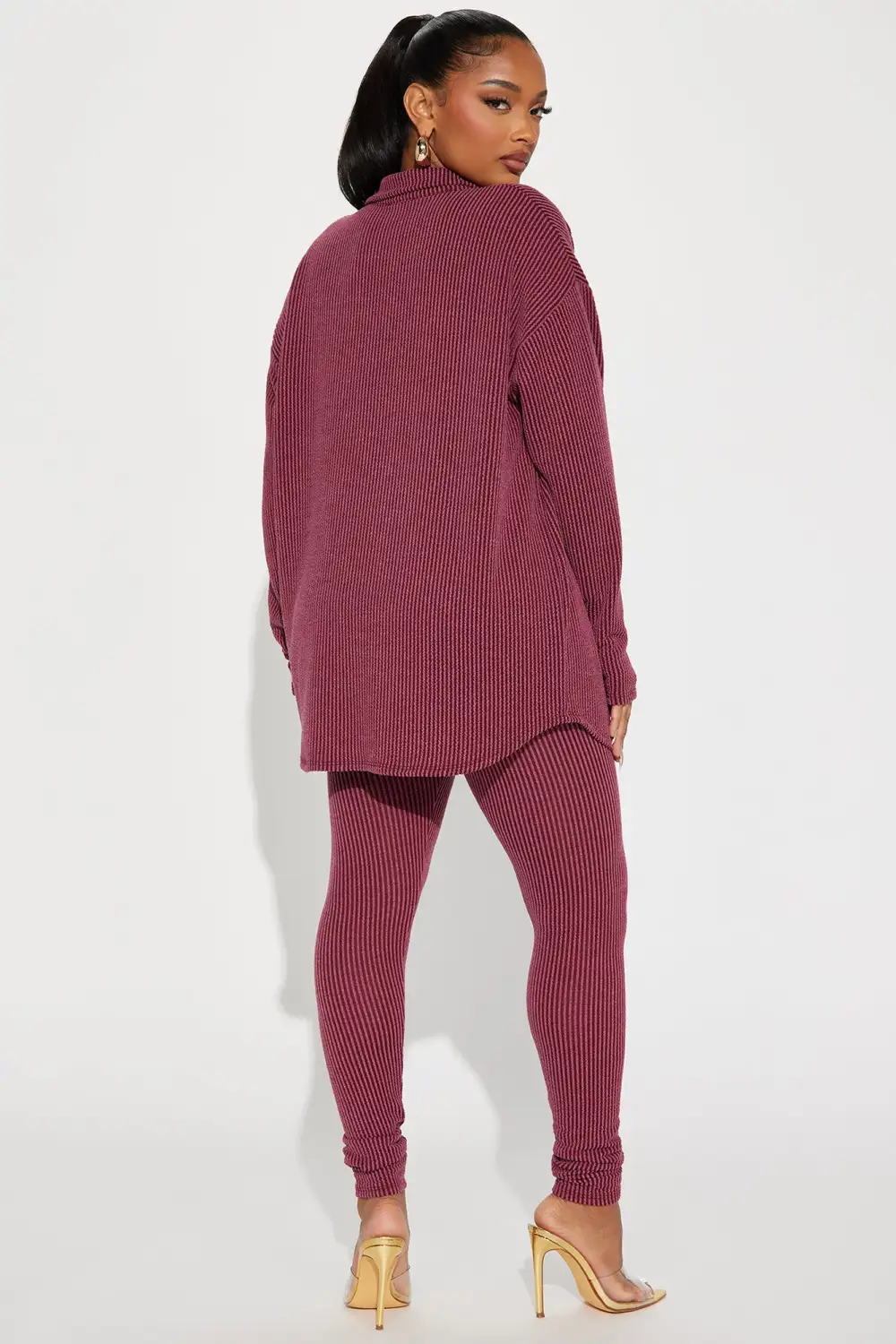 Maddie Ribbed Legging Set - Burgundy