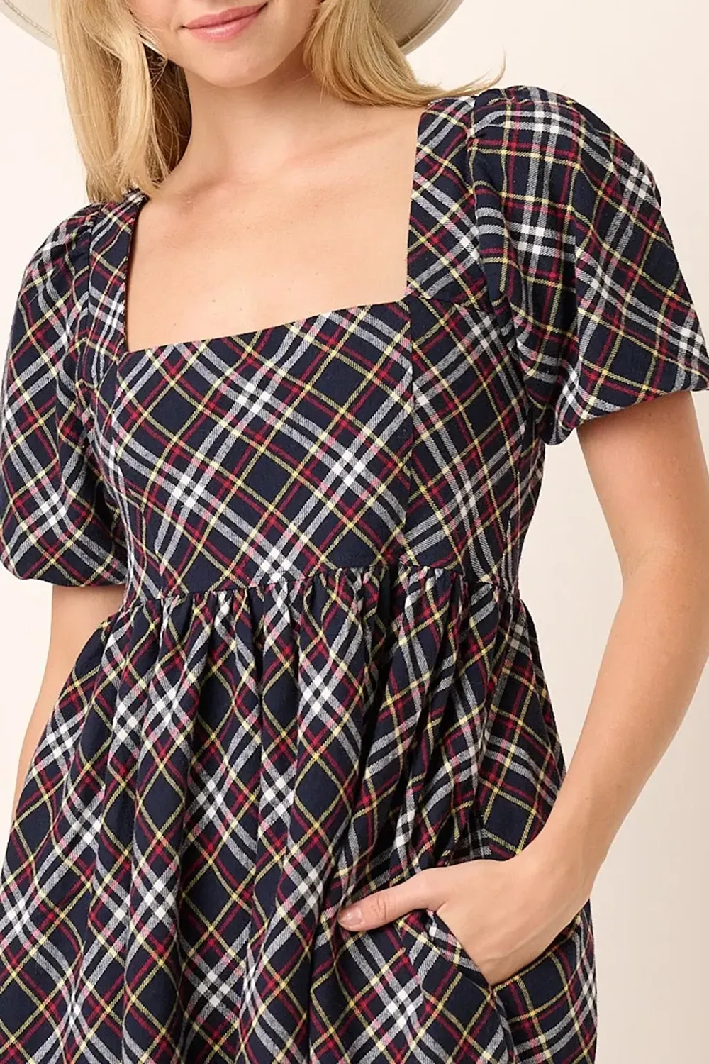 Retro All-Match Simple Slim  Plaid Dress